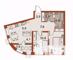 3-к квартира, строящийся дом, 62м2, 11/25 этаж