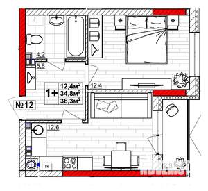 1-к квартира, вторичка, 36м2, 2/4 этаж