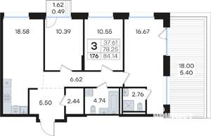3-к квартира, вторичка, 84м2, 9/13 этаж
