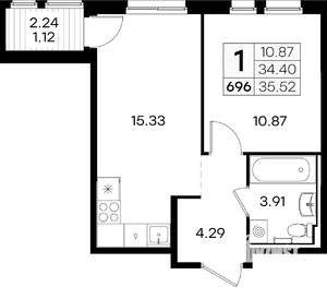1-к квартира, вторичка, 36м2, 8/9 этаж