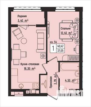 1-к квартира, вторичка, 40м2, 7/15 этаж