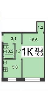 1-к квартира, вторичка, 32м2, 3/5 этаж