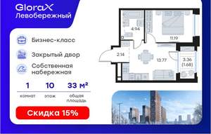 1-к квартира, вторичка, 34м2, 10/30 этаж