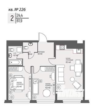 2-к квартира, вторичка, 62м2, 22/25 этаж