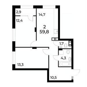 2-к квартира, вторичка, 59м2, 9/19 этаж