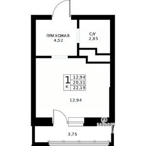 Студия квартира, строящийся дом, 22м2, 16/24 этаж
