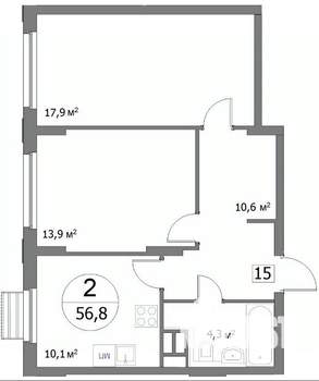 2-к квартира, строящийся дом, 57м2, 3/22 этаж