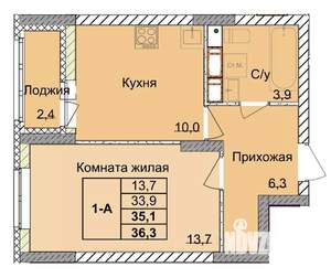 1-к квартира, вторичка, 35м2, 13/18 этаж