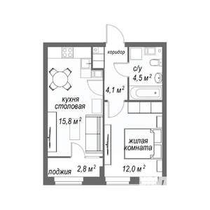 1-к квартира, строящийся дом, 39м2, 8/9 этаж