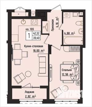 1-к квартира, вторичка, 42м2, 8/15 этаж