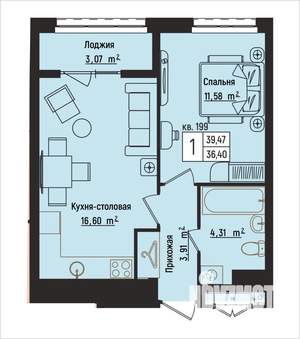 1-к квартира, вторичка, 39м2, 10/15 этаж