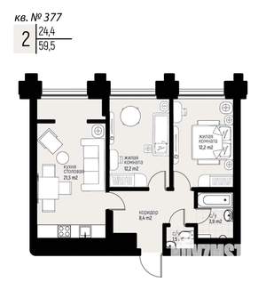 2-к квартира, вторичка, 59м2, 15/20 этаж