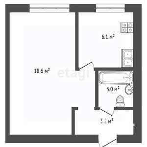 1-к квартира, вторичка, 31м2, 2/6 этаж