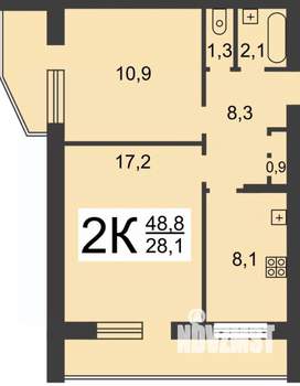 2-к квартира, вторичка, 49м2, 10/14 этаж
