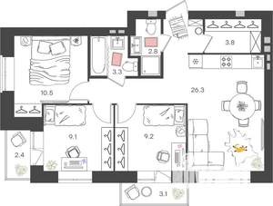 3-к квартира, вторичка, 67м2, 4/4 этаж