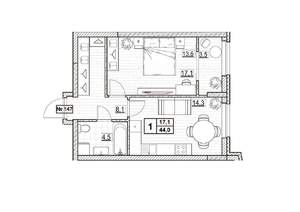 1-к квартира, вторичка, 44м2, 18/24 этаж