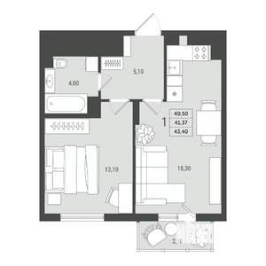 1-к квартира, вторичка, 41м2, 10/10 этаж