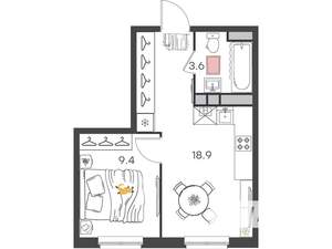 1-к квартира, вторичка, 32м2, 1/4 этаж