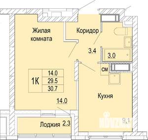 1-к квартира, вторичка, 31м2, 21/25 этаж