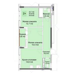 2-к квартира, вторичка, 55м2, 7/10 этаж