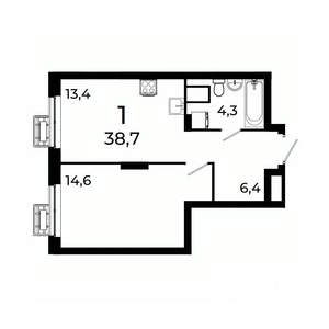 1-к квартира, вторичка, 39м2, 12/19 этаж