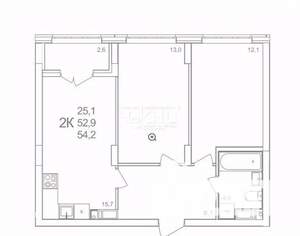 2-к квартира, вторичка, 54м2, 19/19 этаж