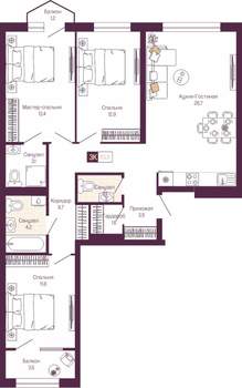 3-к квартира, вторичка, 91м2, 3/14 этаж