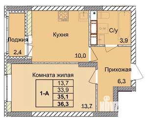 1-к квартира, вторичка, 35м2, 8/18 этаж