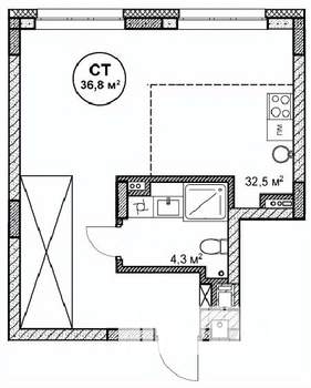 Студия квартира, строящийся дом, 37м2, 4/14 этаж