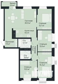 4-к квартира, вторичка, 110м2, 3/9 этаж