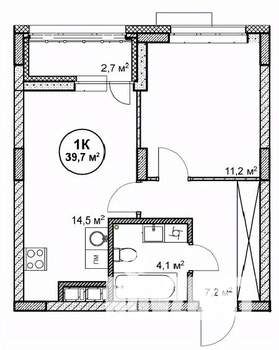 1-к квартира, вторичка, 40м2, 6/14 этаж