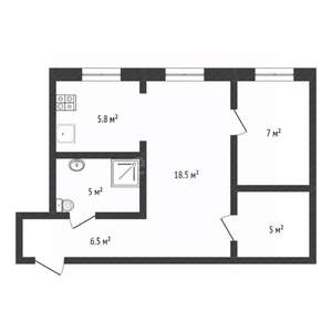 2-к квартира, вторичка, 45м2, 1/5 этаж