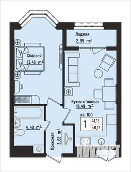 1-к квартира, вторичка, 41м2, 12/15 этаж