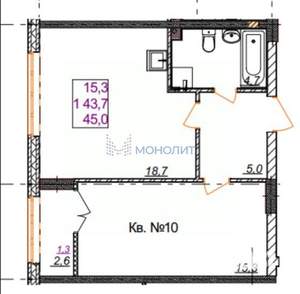 1-к квартира, вторичка, 46м2, 2/19 этаж