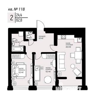 2-к квартира, вторичка, 63м2, 10/25 этаж