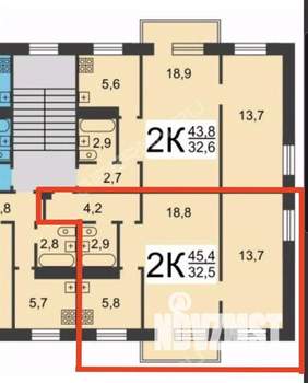 2-к квартира, вторичка, 45м2, 4/5 этаж