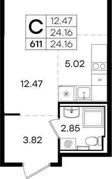 Студия квартира, вторичка, 24м2, 1/9 этаж