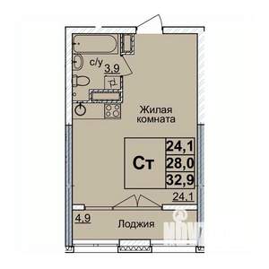 Студия квартира, вторичка, 32м2, 24/24 этаж