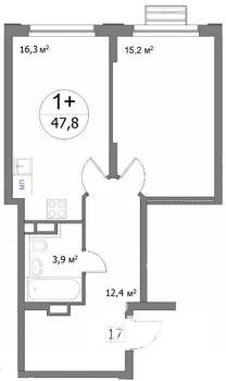 1-к квартира, строящийся дом, 47м2, 9/22 этаж