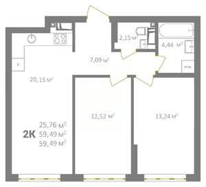 2-к квартира, вторичка, 59м2, 18/18 этаж