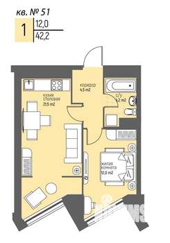 1-к квартира, вторичка, 42м2, 4/25 этаж