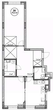 2-к квартира, вторичка, 75м2, 4/14 этаж