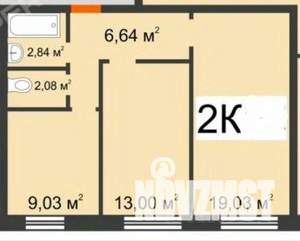 2-к квартира, вторичка, 53м2, 2/3 этаж