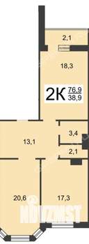 2-к квартира, вторичка, 75м2, 6/17 этаж