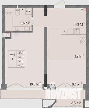 1-к квартира, строящийся дом, 58м2, 1/6 этаж
