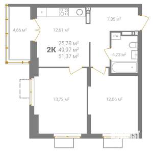 2-к квартира, вторичка, 51м2, 17/18 этаж