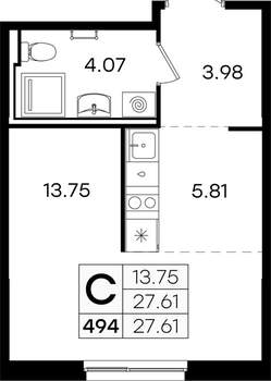 Студия квартира, вторичка, 28м2, 1/9 этаж