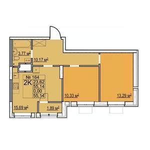 2-к квартира, строящийся дом, 55м2, 25/27 этаж