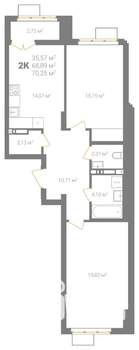 2-к квартира, вторичка, 70м2, 12/18 этаж