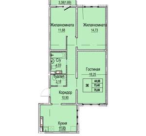 3-к квартира, вторичка, 75м2, 8/9 этаж